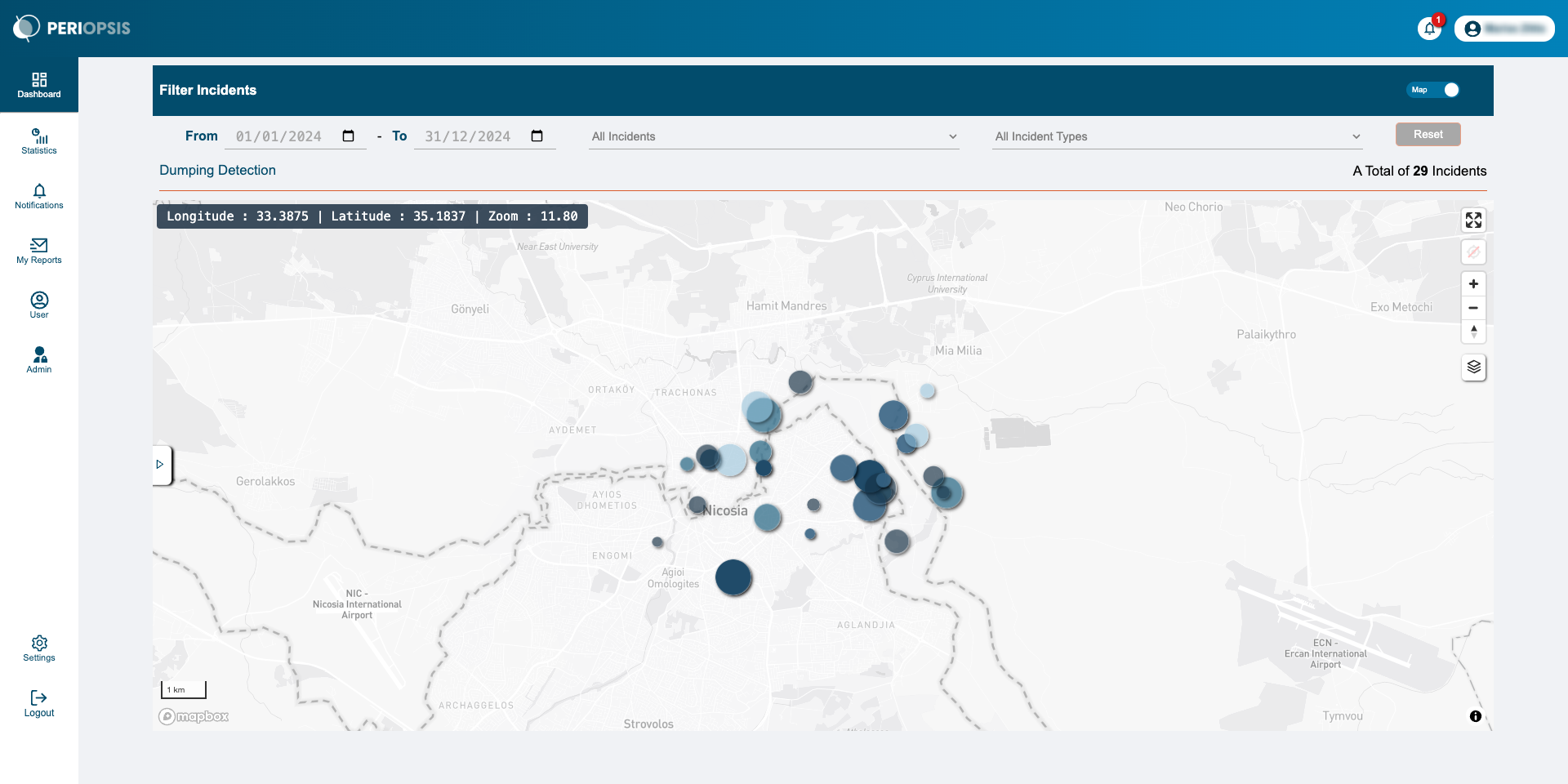 Selecting an incident on PERIOPSIS Portal